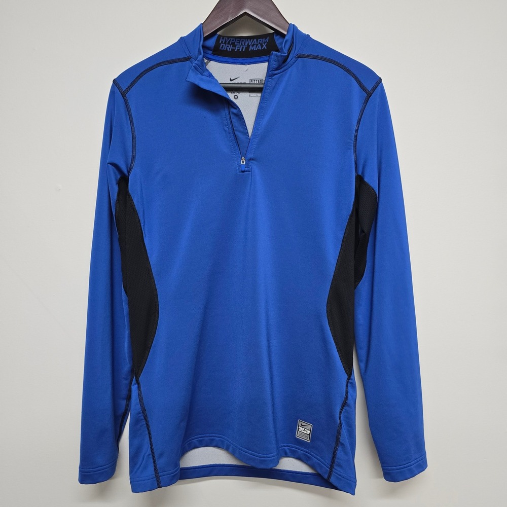 Nike Pro Combat Hyperwarm Dri-Fit Max Quarter Zip‎ Mens M Blue Black Sporty